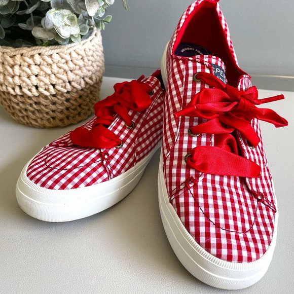 Sperry Shoes - Womens Sperry Red Gingham Sneakers w/Ribbon Laces - Size 8